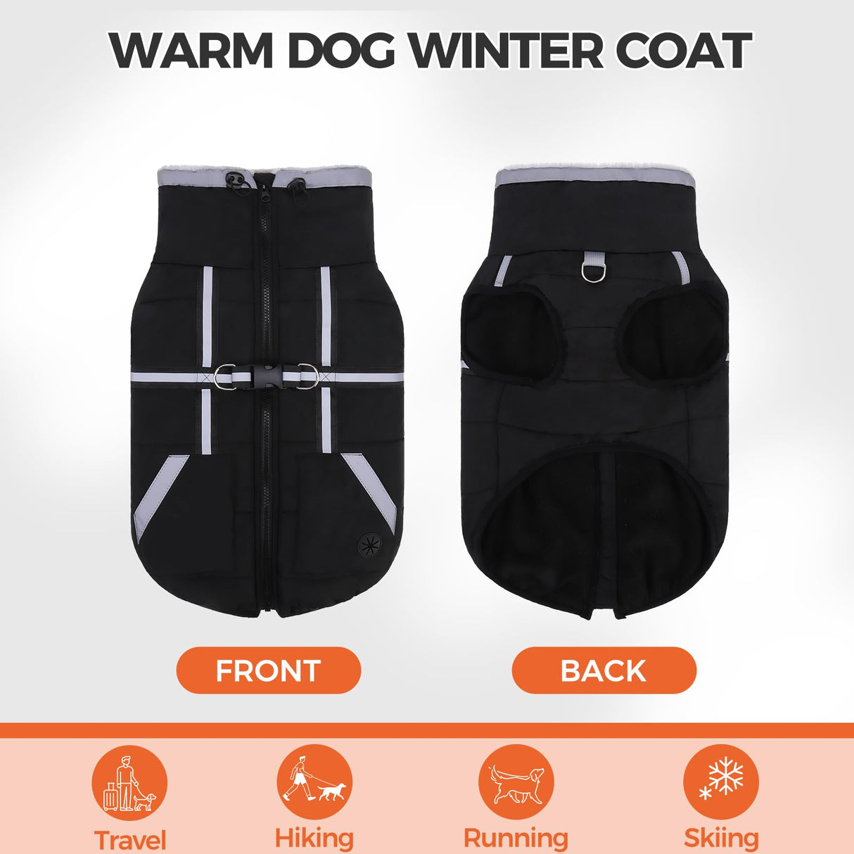 Mihachi Dog Snow Jacket Waterproof Dog Coat with Harness Built in,Thick Fleece Lined & Pockets,Turtleneck Warm Winter Jacket for Small Dogs Reflective Fleece Vest with Zipper,Snowsuit Outfit, Black S
