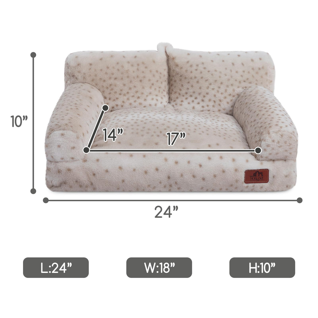 Hollypet Fluffy Dog Cat Bed Pet Couch Beds Plush Soft Warming Washable Puppy Bed for Small Medium Dogs and Large Cats, Leopard, 24" L x 18" W x 10" Th