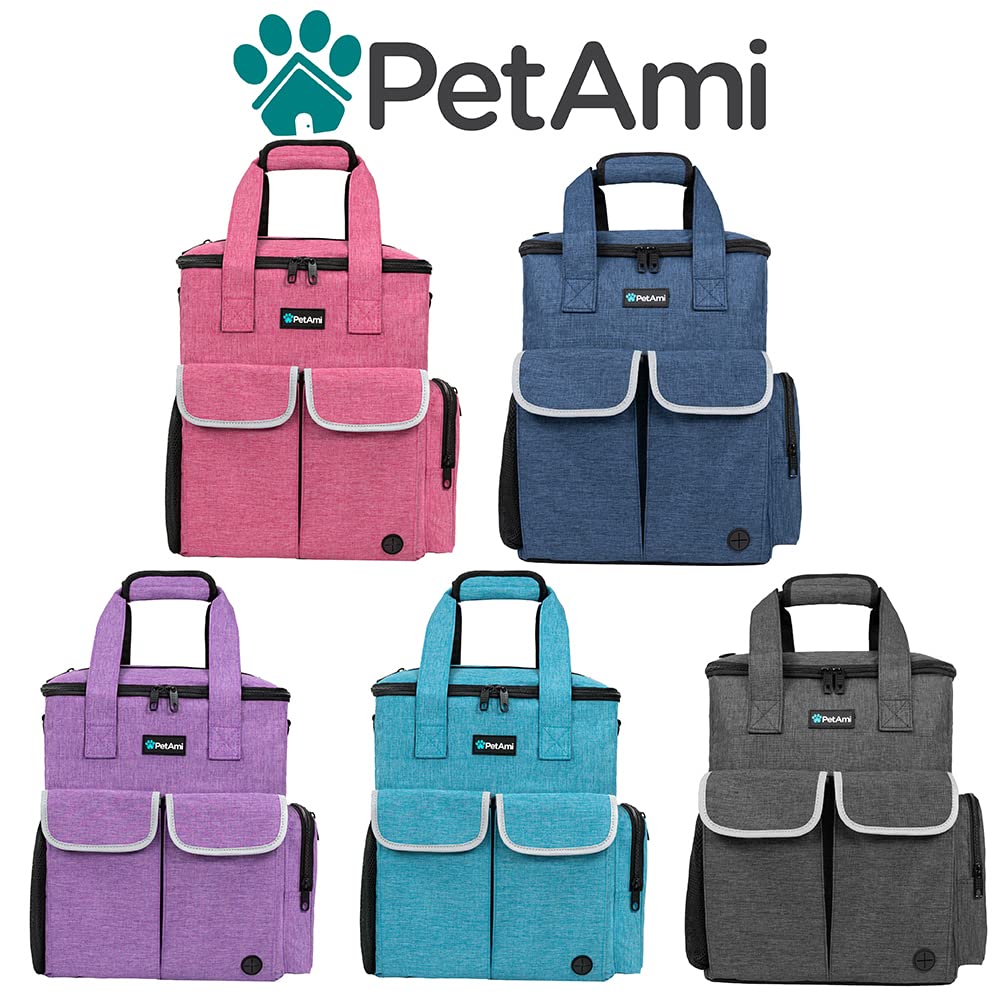PetAmi Dog Travel Bag Pet Supplies Accessories Organizer for Traveling, Camping, Weekend; Cat Pet Travel Bag Kit Includes 2 Food Storage Containers, 2 Collapsible Bowls, 1 Feeding Mat (Pink)