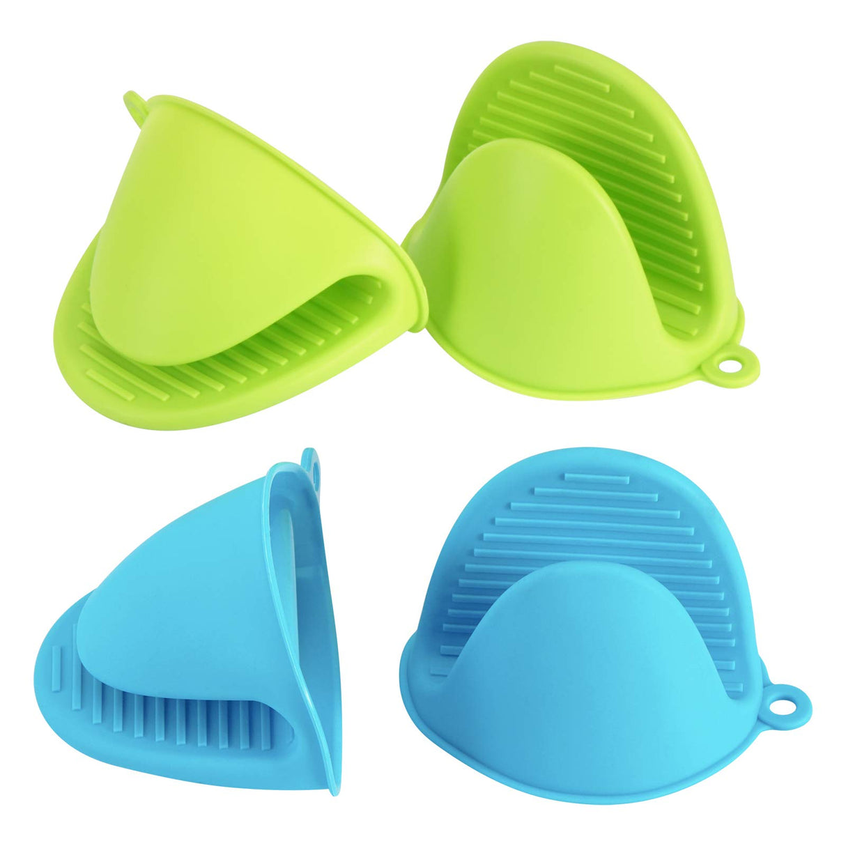 4PCS Silicone Oven Mitts Heat Resistant, Silicone Potholders for Kitchen, Mini Rubber Oven Glove Kitchen Mittens, Cute Cooking Mitts (Blue and Green)