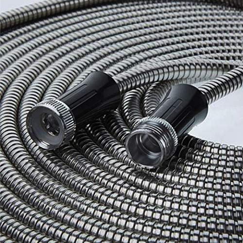 BIONIC STEEL Metal Garden Hose 50 Ft with Nozzle, 304 Stainless Steel Water Hose, 50 Ft Garden Hos