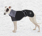Geyecete Dog Winter Coat Geyecete Greyhound Raincoat Fabric with Lamb Velvet Inside Outdoor Dog Apparel with Adjustable Bands for Medium, Large Dog-Black-XXXL