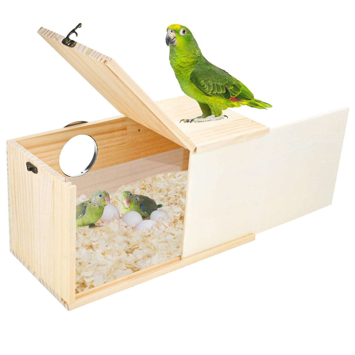 CooShou Parakeet Nesting Box Cockatiel Nesting Natural Pine Bird Nest Bird Breeding Box House Acrylic Transparent Bird Box with Detachable Wooden Board for Lovebirds Cockatiel Budgie Conure Parrot XL