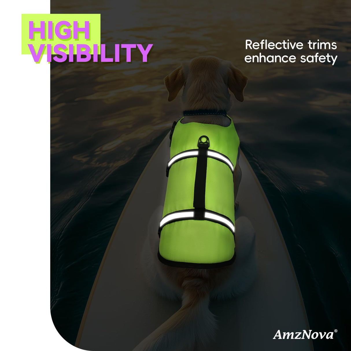 AMZNOVA Rip Stop Dog Life Jacket, Dog Life Vest for Swimming & Boating, Lightweight & Buoyancy for Doggy Puppy, Lifejacket with Handle, M, Bright Yellow