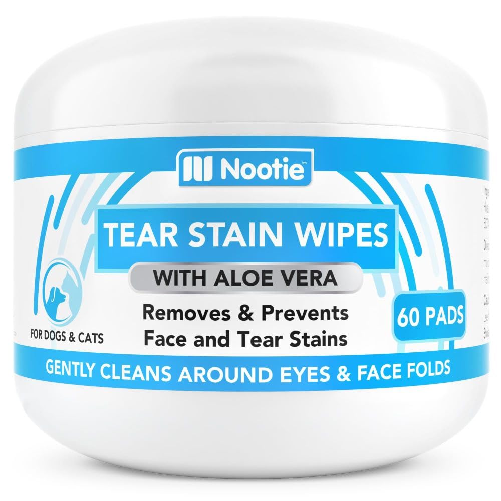 Nootie Tear Stain Wipes for Dogs & Cats, Gently Remove and Prevent Tear Stains with Aloe Vera, 60 Count
