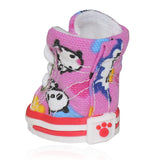 Pet Dog Shoes, BESUNTEK 4Pcs Puppy Canvas Sport Sneaker Boots for Outdoor Walking and Sports, Non-Slip Paw Protective Cover with Graffiti Design for Hot Pavement and Casual (Pink, #3)