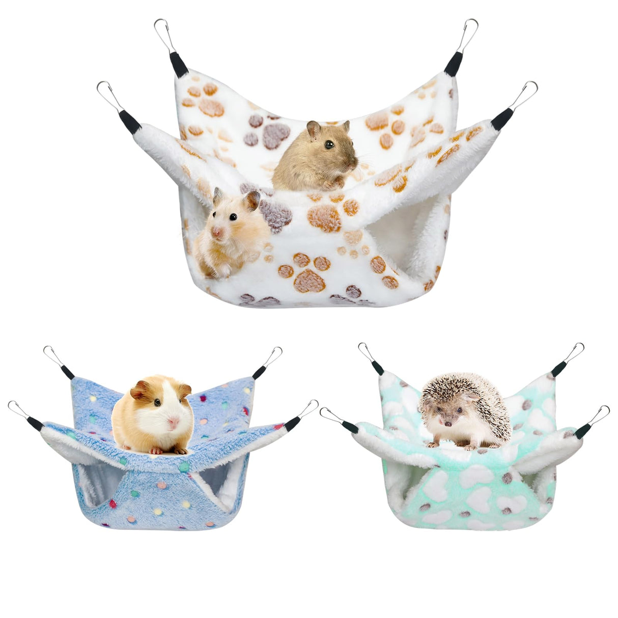 YedsIntu 3 Pcs Guinea Pig Hammock, Rat Ferret Hanging Hammock Guinea Pig Accessories for Small Animals Chinchilla Hamster Parrot Sugar Glider Ferret Squirrel (11"×11")