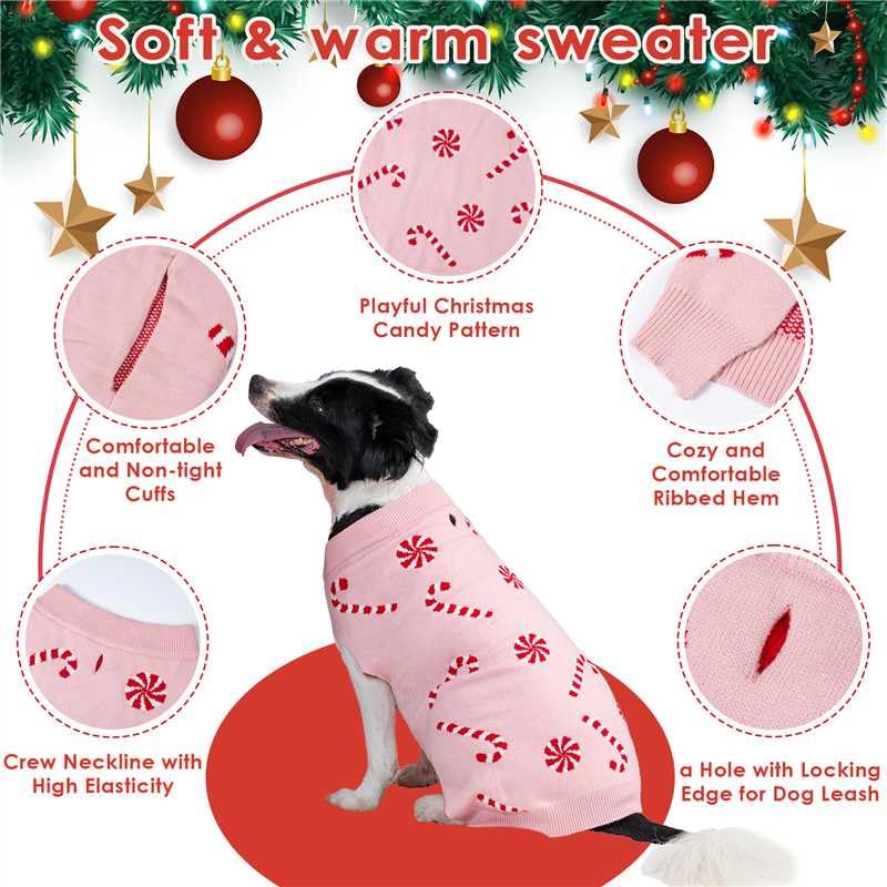 LUBOT New Ugly Christmas Sweaters for Puppy Cute Funny Wintertime and Holiday Parties Knitted Pullover Sweater Santa Small Dog Pink Candy Large