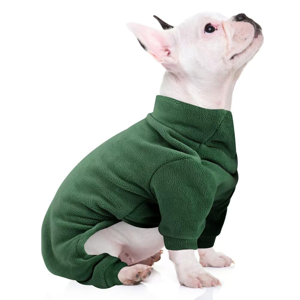 Fleece Dog Pajamas 2 Pack,Turtleneck Thermal Dog Pjs Dog Jumpsuit Pet Outfits Warm Dog Onesie Soft Puppy Clothes for Small Sized Dogs and Cats (Green, XL)