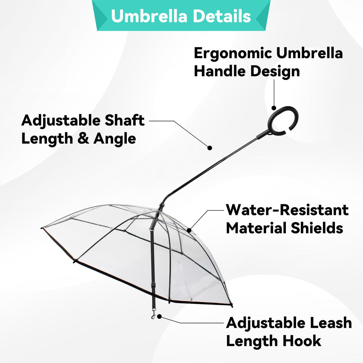Namsan Pet Umbrella for Small Dogs, Clear Dog Walking Umbrella with Adjustable Leash, Self-Assembly Puppy Rain Snow Umbrella, Waterproof