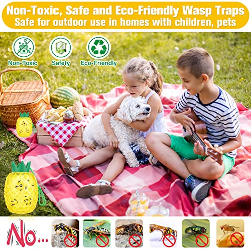 Wasp Trap Bee Traps Catcher, Wasp Traps Outdoor Hanging, Wasp Repellent Trap Deterrent Killer Insect Catcher, Non-Toxic Reusable Hornet Yellow Jacket Trap 2 Pack (Yellow, Pineapple Shape)