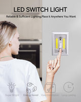VIBELITE LED Night Light Switch, 12 Total Batteries Included, 200 Lumen Wireless COB LED Switch Light, Under Cabinet, Shelf, Closet, Garage, Kitchen, Stairwell and Emergency, Battery Operated, 4 Pack