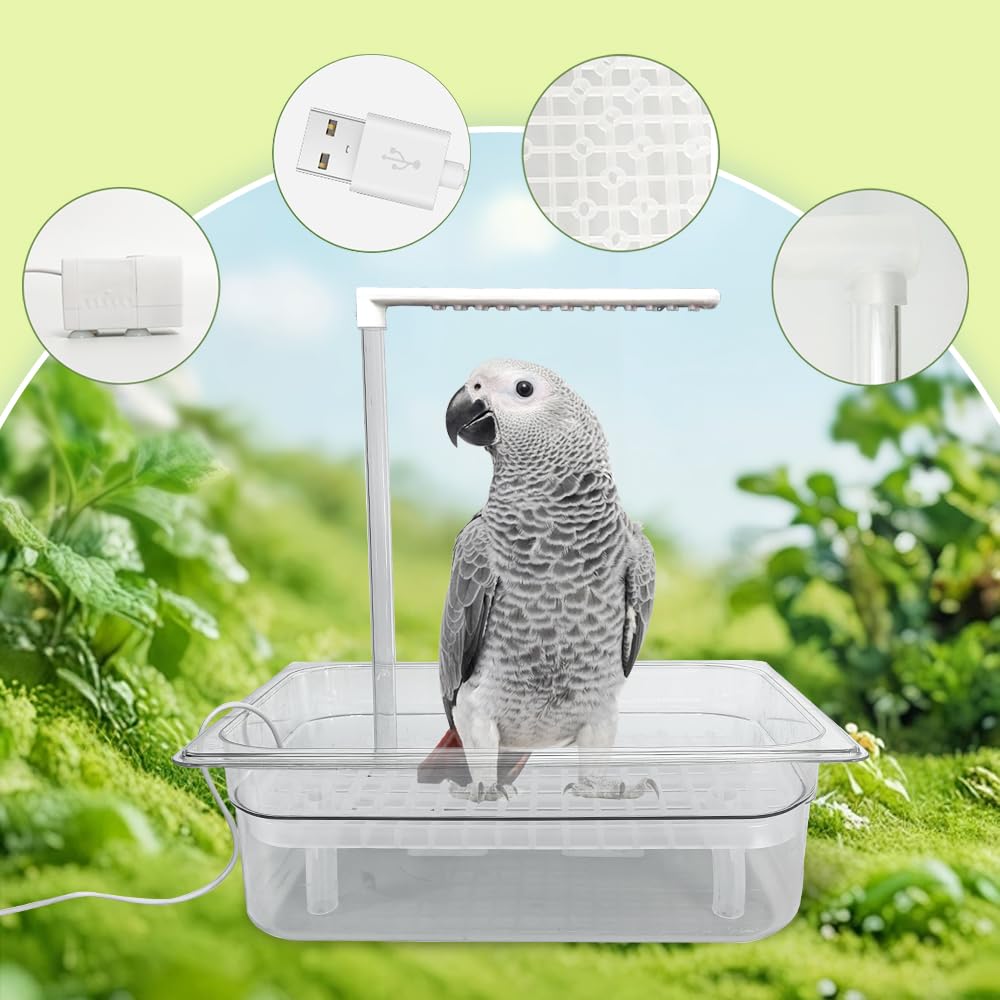 WQY GroceryShop Parrot Bathtub Indoor Automatic Bath Shower with 180 ° Circulating Faucet Contains USB and Power Plug for Medium Birds African Grey Amazon Conure Parakeet Cockatiel Lovebird