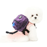 FLAdorepet Dog Backpack Harness with Leash, Dog Poop Bag Dispenser, Pet Self Carrier Adjustable Travel Hiking Walking Harness Backpack for Small Medium Dogs (L(Fit:10-15lb), Purple)