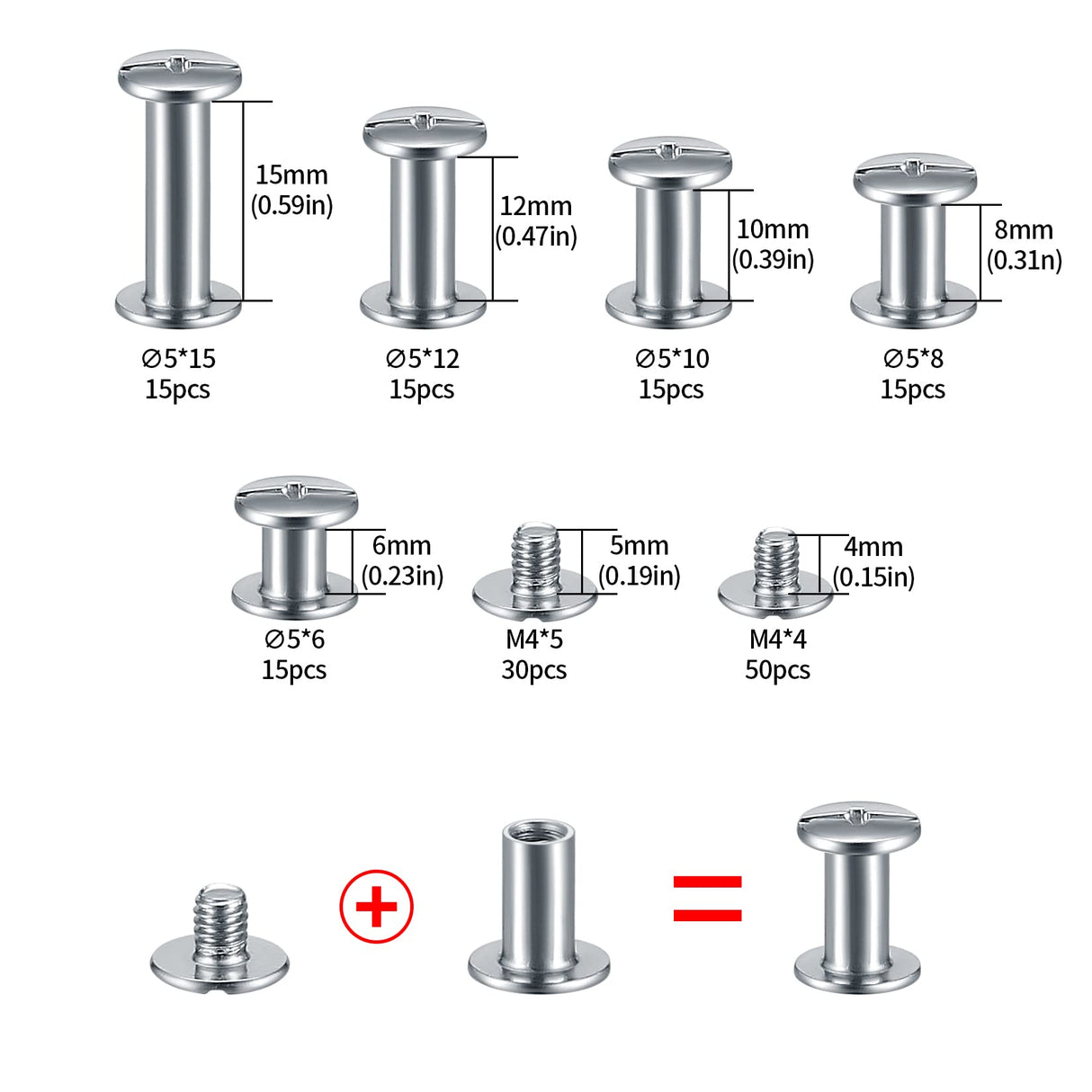 160 Pcs Chicago Screws and Extention Posts, Chicago Scrapbook Extension Posts and Screws, M4 M5 Photo Albums Book Phillips Binding Screws and Posts for Leather Saddles Purses Belt Scrapbook
