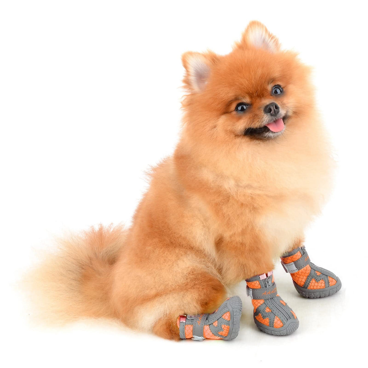 PAIDEFUL Dog Walking Shoes for Small Dogs Hot Pavement Soft Mesh Breathable Adjustable Summer Boots for Medium Dogs Pet Paw Protectors with Reflective Stripes Rubber Nonslip Sole Orange 3