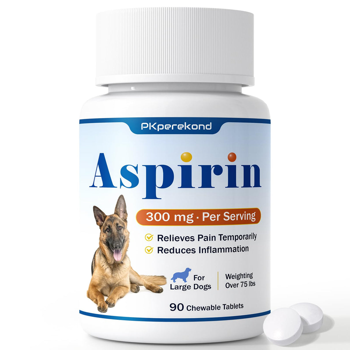 Dog Aspirin for Large Dogs, Low Gastrointestinal Irritation, Dog Joint Support and Inflammation Relief, 300mg, Arthritis Relief for Dogs, Pain Reliever Supplement, 90 Tablets