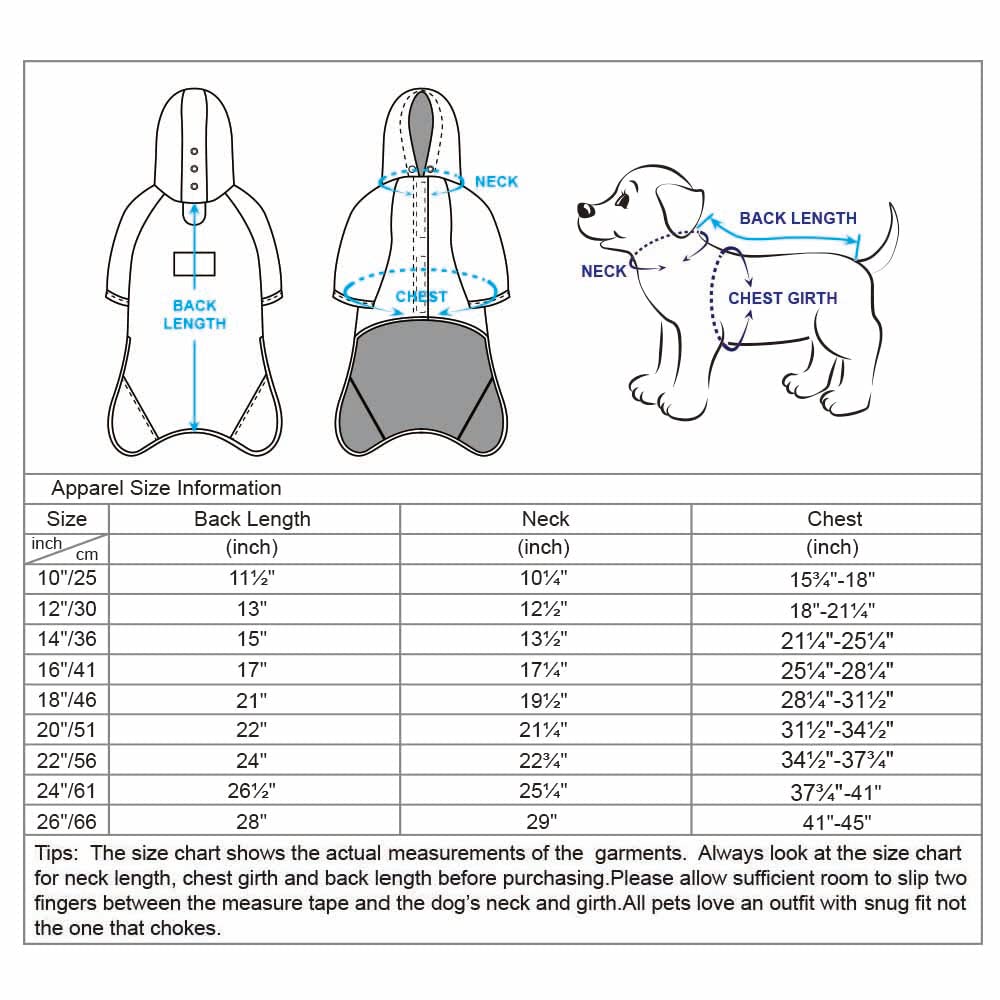 Blueberry Pet 26" Waterproof Dog Softshell Jacket, Hooded Raincoat and Windbreaker with Leash & Harness Hole, Dazzling Blue, Outdoor Rain Gear for Dogs