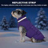 Mklhgty Waterproof Dog Coat for Small Dogs, Warm Dog Winter Jacket, Reflective Windproof Turtleneck Dog Cold Weather Coats with Adjustable Hook & Loop - Purple - S