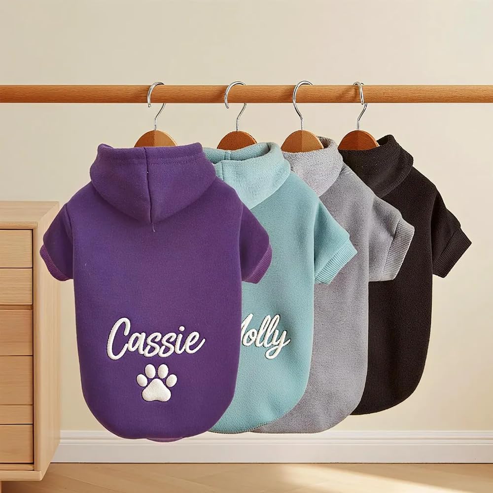GODMERCH Custom Name Embroidered Dog Hoodie, Embroidery Dog Sweaters for Small Dogs, Pet Clothes, Pet Mom Lovers Gifts