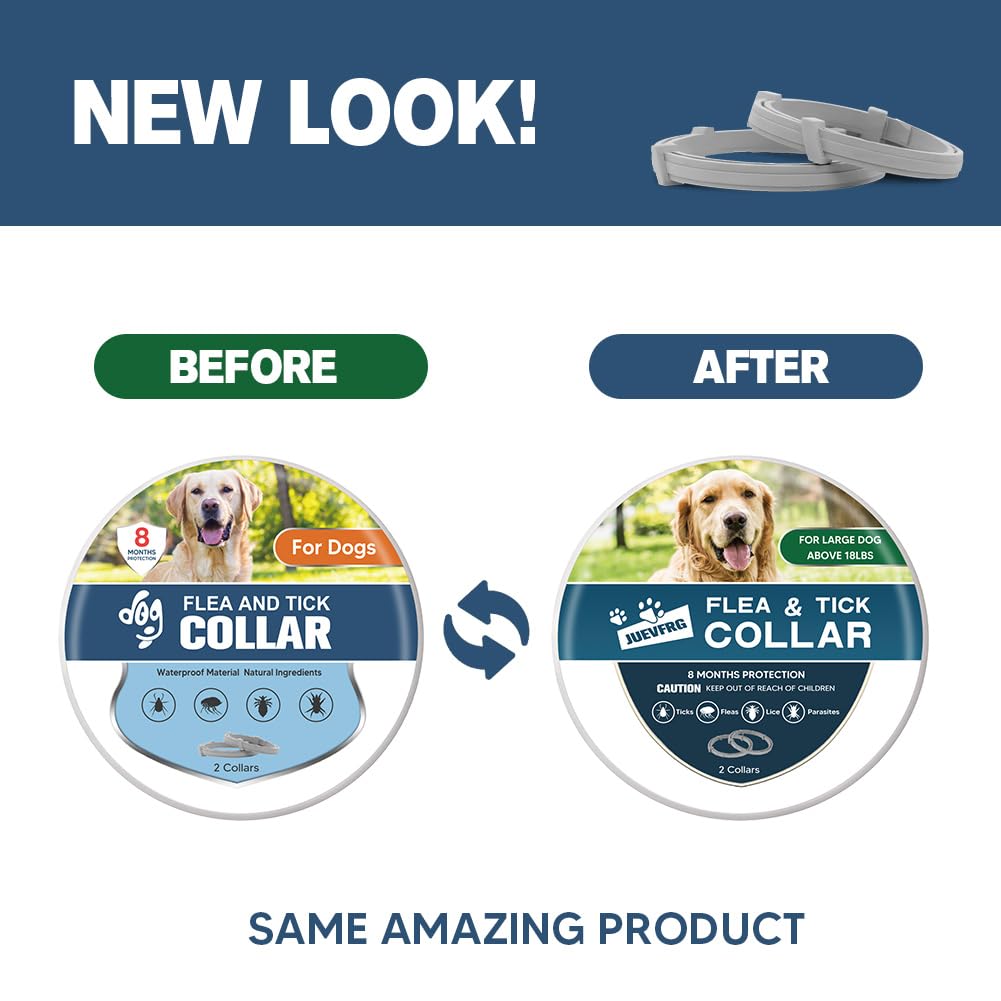 UDyoude Flea Collars for Dogs, Tick Collar for Large Dogs, Adjustable Dog Flea Collar with 8 Months Prevention, Comfort Fit for Large Dog-2 Pcs