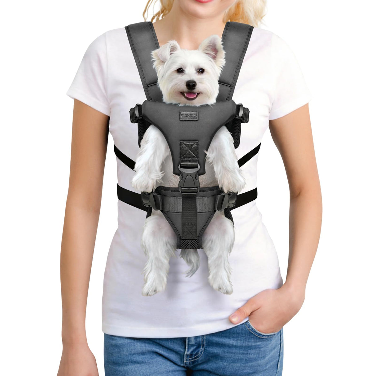YUDODO Front Pet Carrier Backpack for Small Dogs and Cats, Secure and Breathable Mesh Travel Dog Carrier with Safety Belt, Ergonomic Support, Adjustable for Walking, Hiking (Black-Pro M)