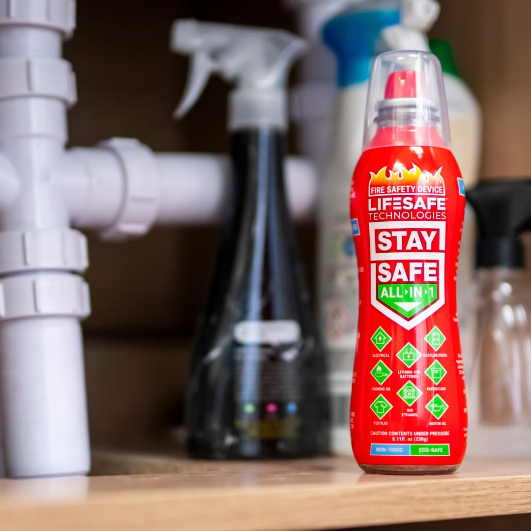 StaySafe All-in-1 Portable Fire Extinguisher by LifeSafe Technologies | Compact Fire Spray easy to use on 10 types of fires | Non-Toxic & Eco-Friendly