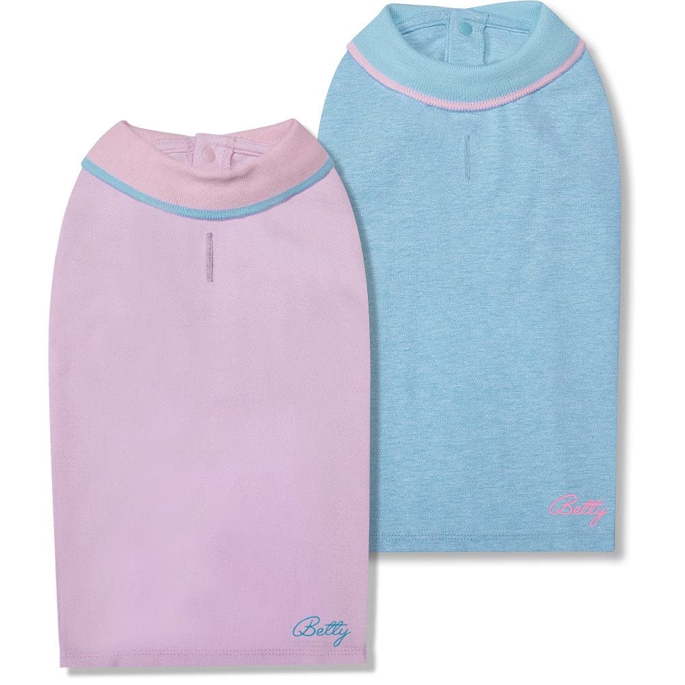 Blueberry Pet Back to School 2-Pack Custom Personalized Prep School Style Dog Polo w/Embroidered Name| Cotton Outfit for Small Pets in Pastel Pink + Blue, Back Length 16 inch