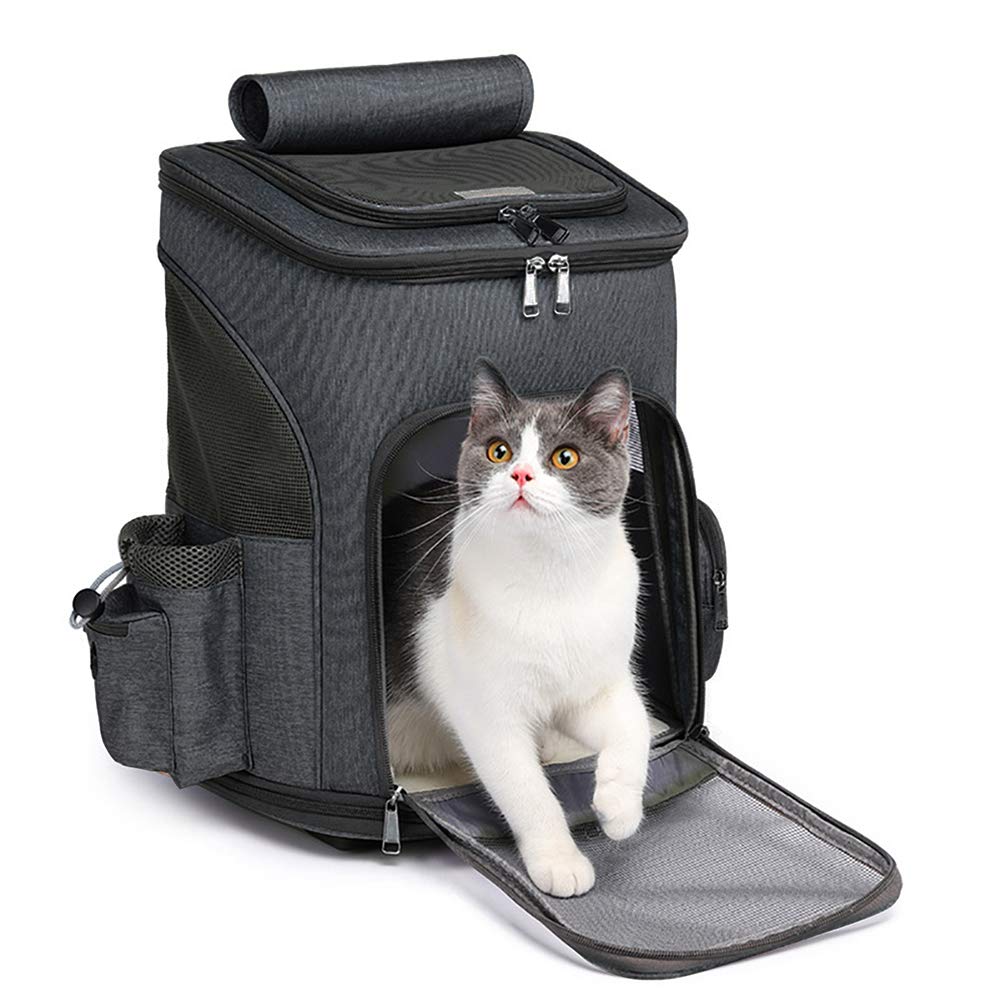 Wheeled Pet Carrier Backpack Pet Stroller, Travel Carrier, Car Seat for Small Dogs Cats Puppies, Comfort Cat Backpack Removable Rolling Wheels – Mesh Ventilation Windows (Black)