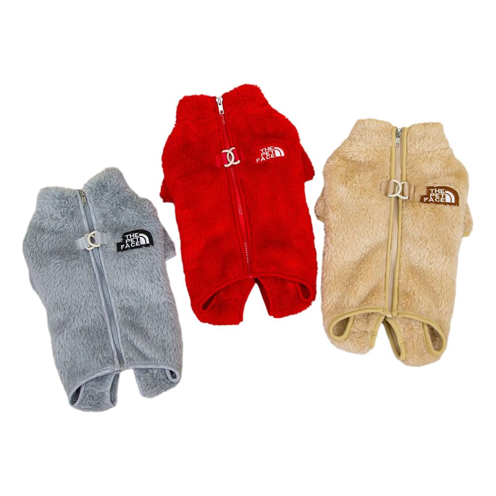 Tangpan Dog Fuzzy Velvet Pajamas, Plush Onesie Soft Dog Winter Clothes for Small Dogs, Pet Puppy Jumpsuit, Doggy Apparel Brown Medium