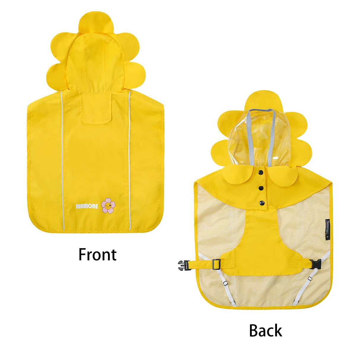 MAMORE Dog Raincoat, Waterproof Adjustable Floral Hooded Pet Poncho Reflective Dog Rain Jacket for Small Medium Large Dogs for Outdoor Walking Hiking (Yellow, Medium)