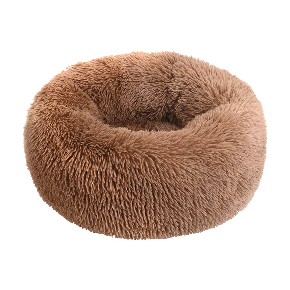 BODISEINT Faux Fur Dog Bed Cat Bed,Shag Round Anti-Anxiety Pet Calming Bed Doughnut Cuddler for Medium Large Puppy Dog Cat Kennel Cushion Self Warming Bed (28'' D x 8'' H, Coffee)