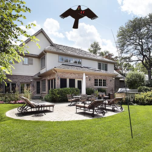 Flerigh Bird Hawk Flying Kite with Pole Crops Farm Protector Bird Scarer Flying Kite with 4m Pole-Style C