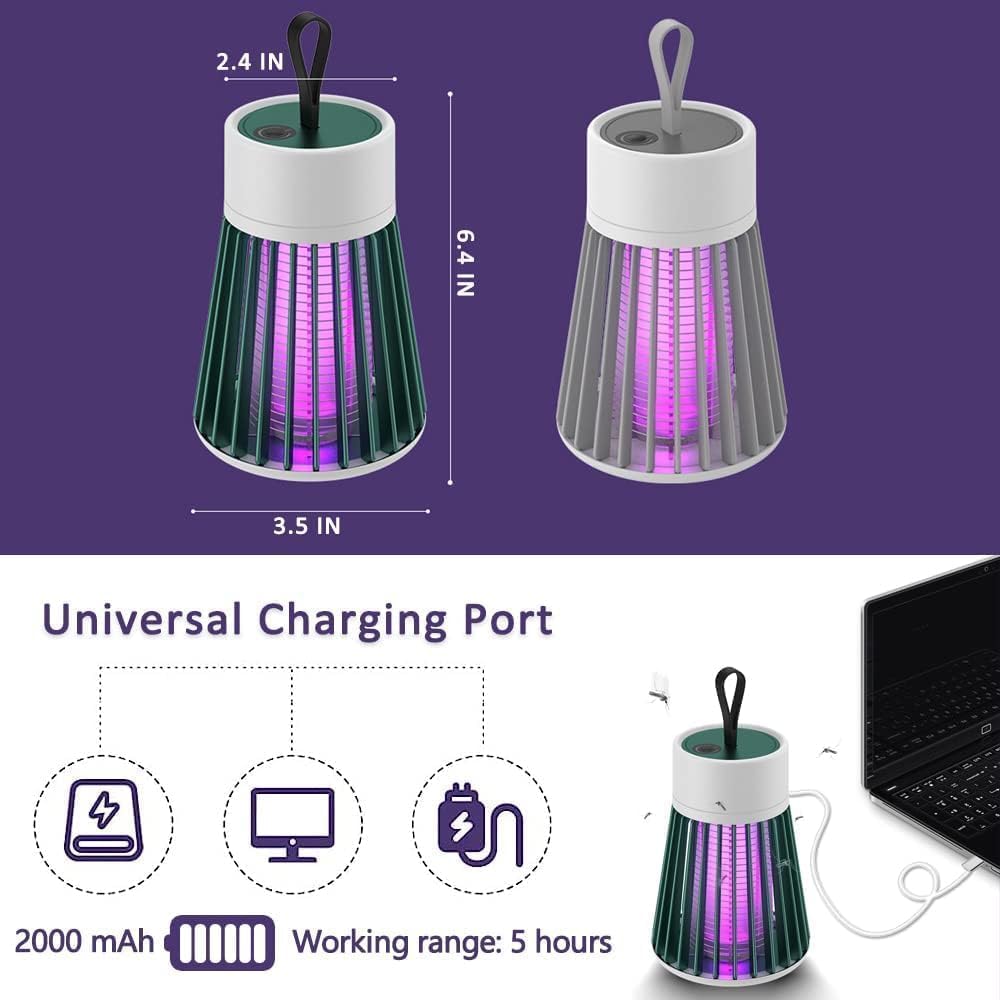 Bug Zapper Indoor Outdoor Portable Mosquito Zapper Electric Bug Killer with USB Rechargeable Bug Zapper with Security Grid and Brush Mosquito Trap Mosquito Killer for Home,Yard,Camping
