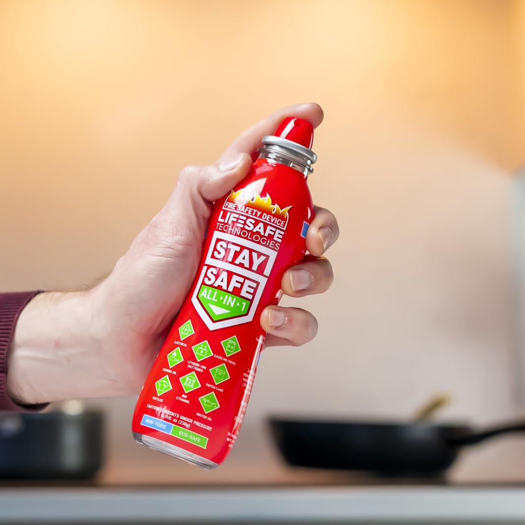StaySafe All-in-1 Portable Fire Extinguisher by LifeSafe Technologies | Compact Fire Spray easy to use on 10 types of fires | Non-Toxic & Eco-Friendly
