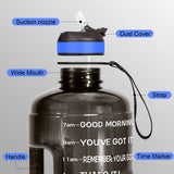 QuiFit Motivational Gallon Water Bottle - with Straw & Time Marker BPA Free Large Reusable Sport Water Jug with Handle for Fitness Outdoor Enthusiasts Leak-Proof(Black,1 gallon)