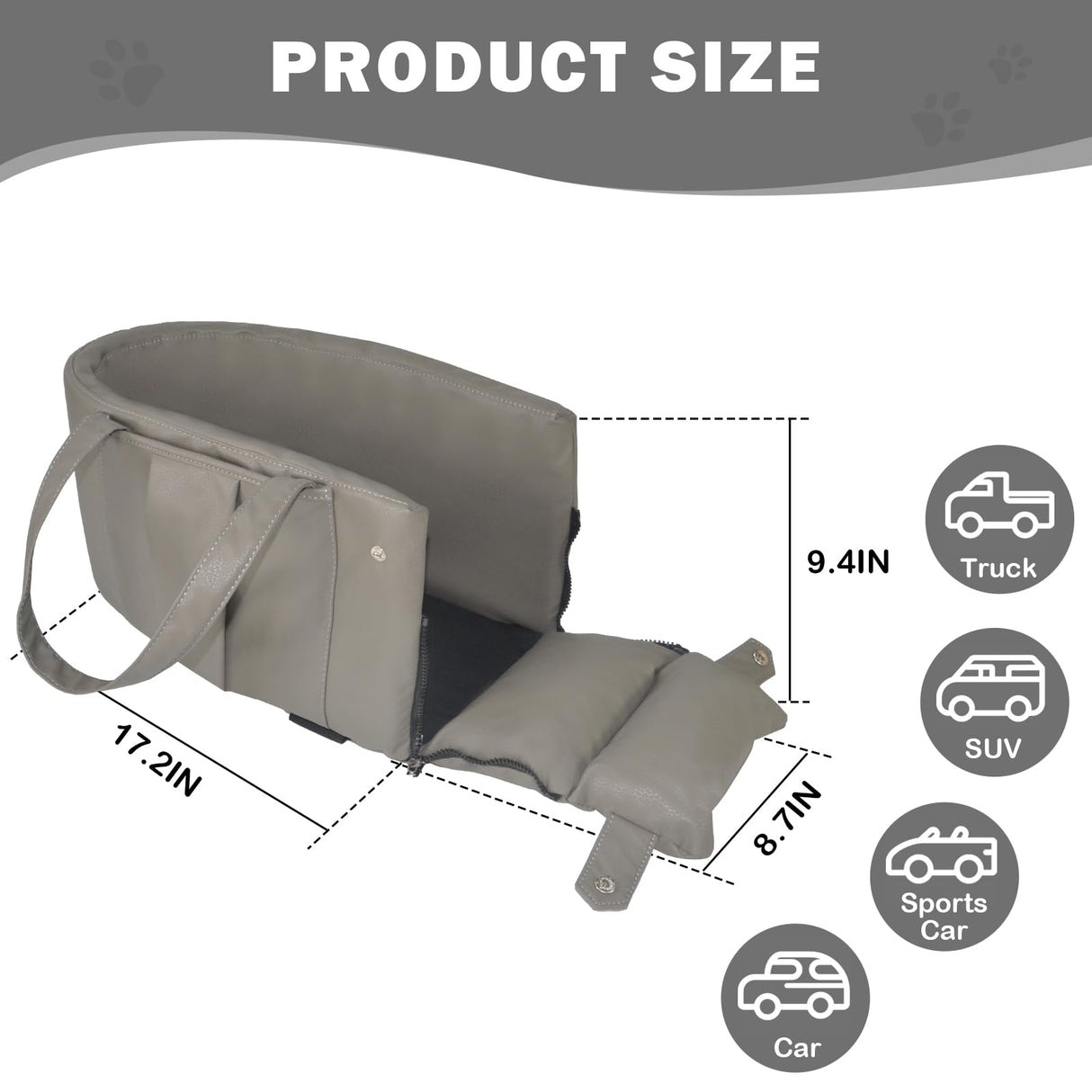 Portable Small Dog Seat for Car, Luxury Leather Center Console Dog Car Seat Booster with Safety Tethers, Anti-Collapse Pet Travel Carseat for SUV, Truck