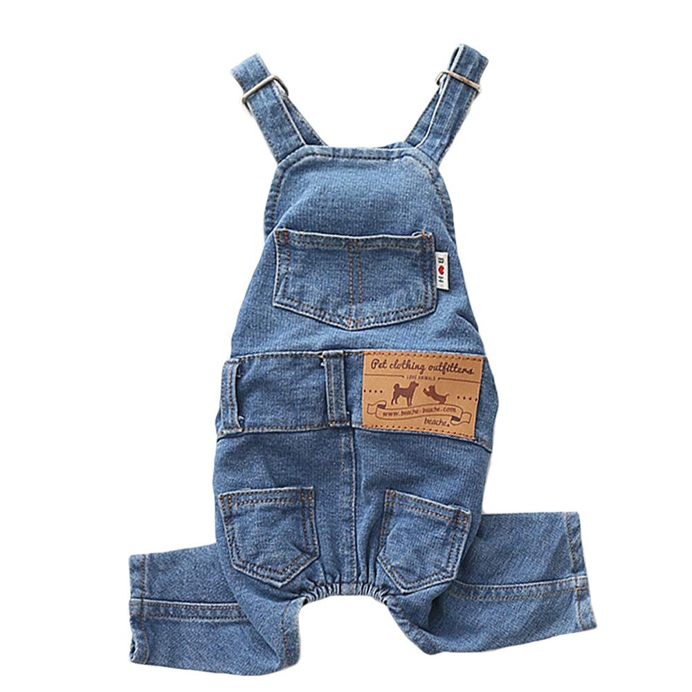 Dog Denim Jumpsuit Costumes Cat Pet Jean Overalls Clothes for Yorkie Bulldog (M, Blue)