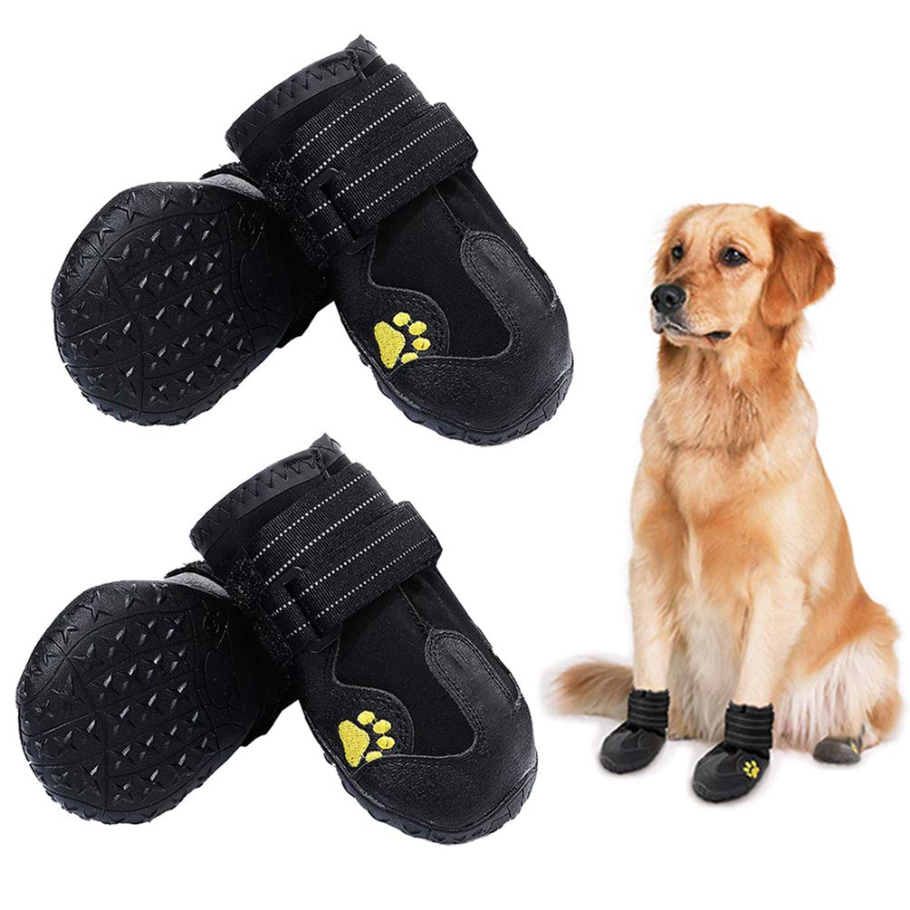 PK.ZTopia Waterproof Dog Boots, Dog Outdoor Shoes for Medium to Large Dogs with Two Reflective Fastening Straps and Rugged Anti-Slip Sole (2.95" x 2.52",Black 4PCS).