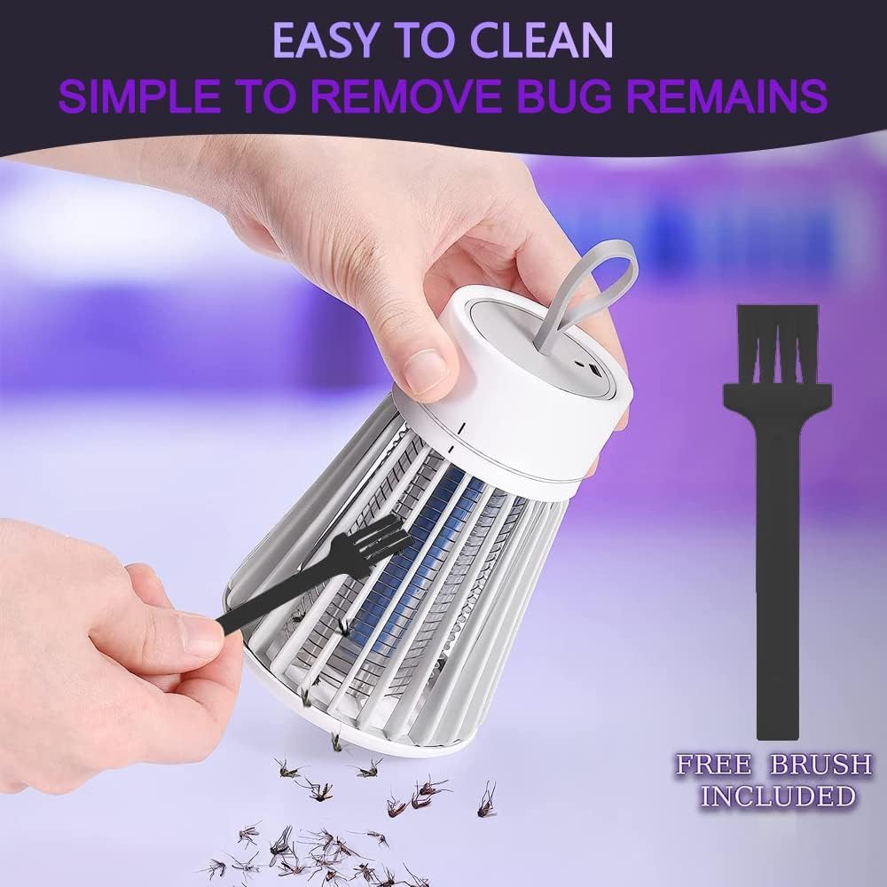 Bug Zapper Outdoor,Portable Mosquito Zapper Indoor Wireless,Rechargeable Fly Zapper with USB Electric Bug Zapper with Security Grid and Clean Brush,Fly Traps for Camping,Home,Backyard,Kitchen