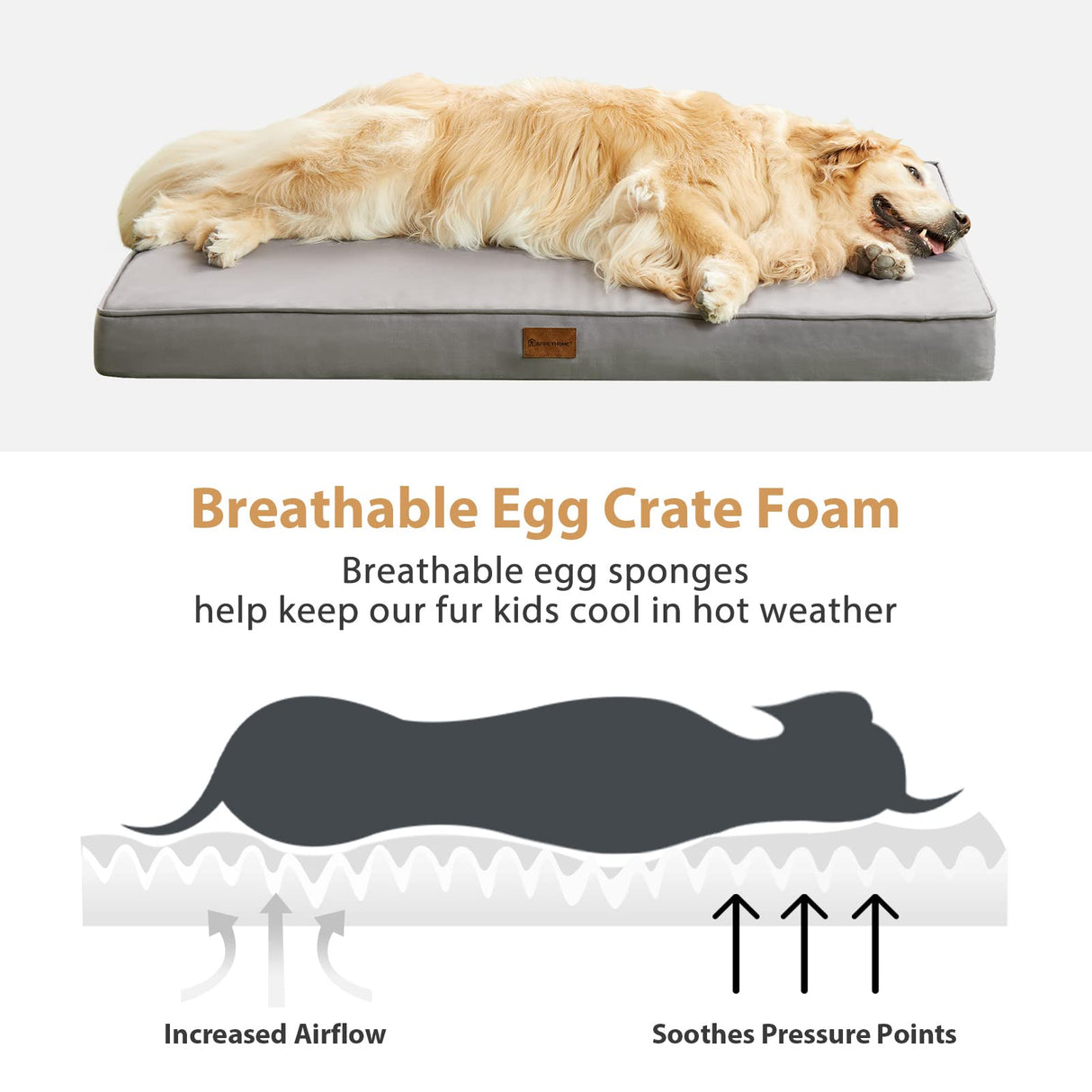 BFPETHOME Outdoor Dog Beds for Large Dogs, Waterproof Dog Bed for Medium, Large, Extra Large Dogs, Orthopedic Pet Bed with Removable Washable Cover, Egg Crate Foam Pet Bed Mat. (47 x 29 in, Grey)