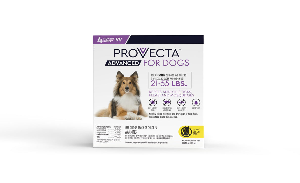Provecta® Advanced for Large Dogs (21–55 lbs) Flea and Tick Topical Treatment, 4-Month Supply
