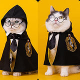ANIAC 3PCS Halloween Dog Costume Cat Wizard Cape Glasses and Necktie Set Halloween Puppy Outfit Pet Academy Magician Cosplay Apparel for Kitten Cat Small Dogs (Black+Yellow, Medium)