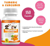 Turmeric for Dogs – 180 Count Tablet Treats with Curcumin & Piperine – Joint Health, Mobility, Allergy & Itch Relief, Skin & Coat, Hot Spots – Duck Flavor with Salmon Oil