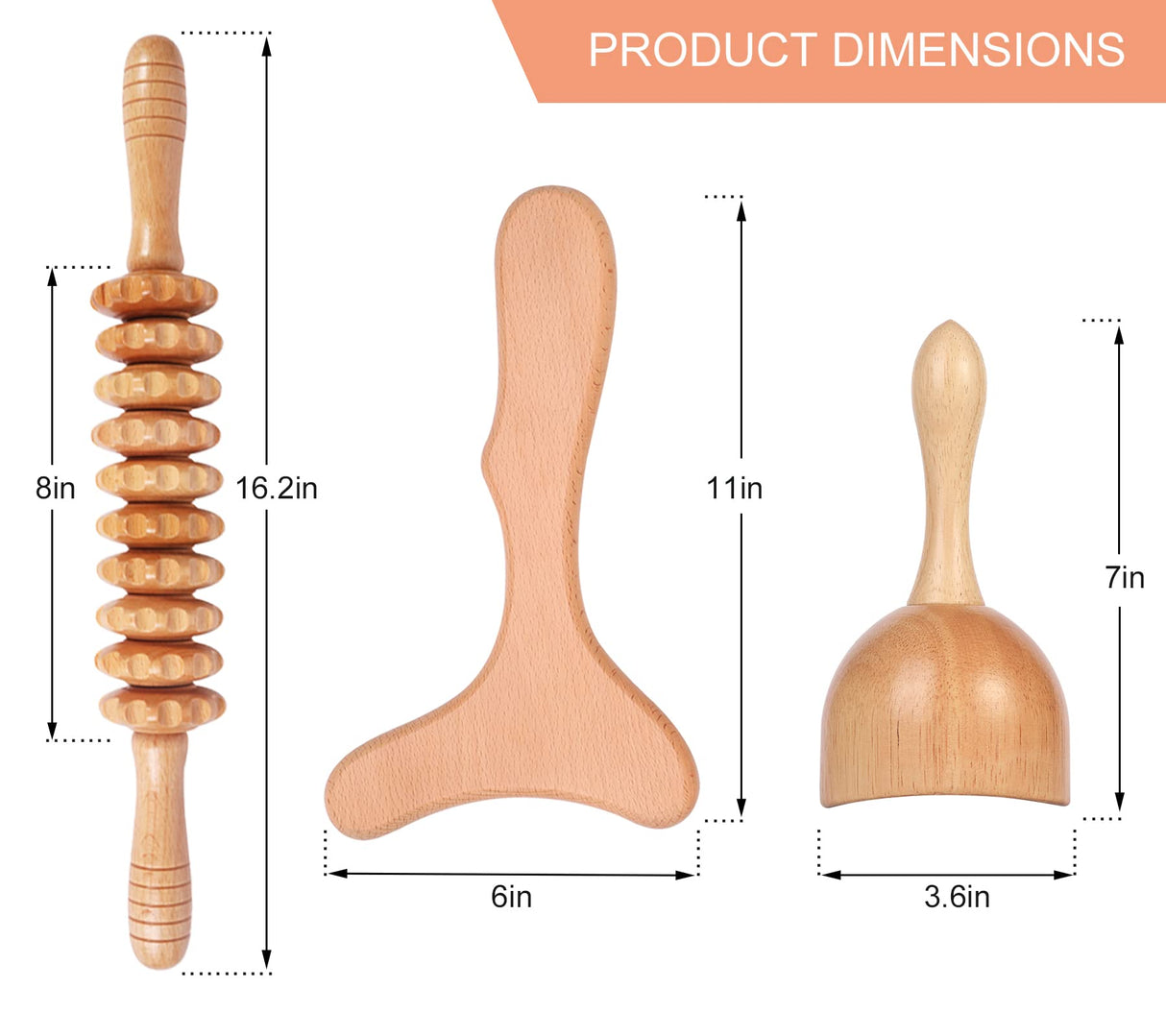 Komogir 3-in-1 Wooden Massage Tools for Lymphatic Drainage, Body Contouring and Anti-Cellulite