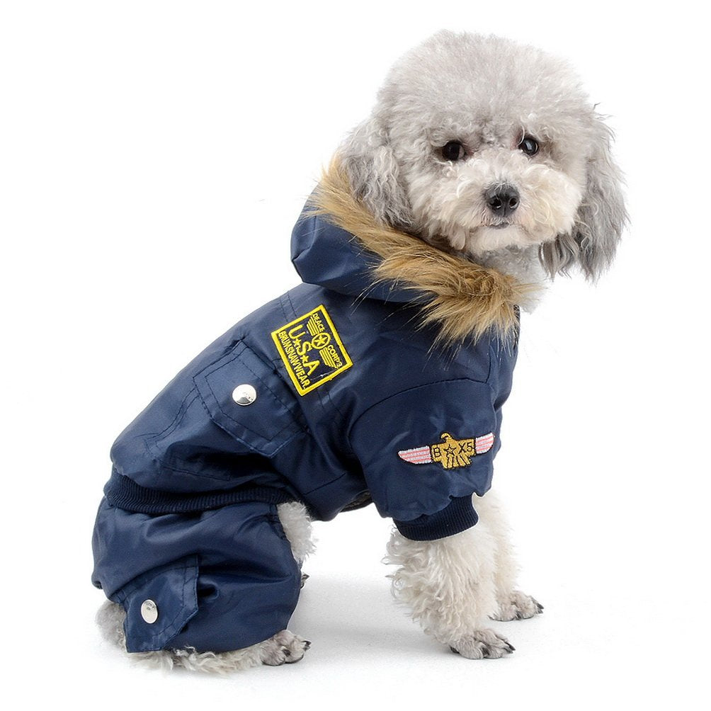 SELMAI Waterproof Fleece Lined Dog Winter Coat Snow Suit Airman Hooded Jumpsuit Snowsuits for Small Dog Puppy Chihuahua Blue M