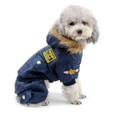 SELMAI Waterproof Fleece Lined Dog Winter Coat Snow Suit Airman Hooded Jumpsuit Snowsuits for Small Dog Puppy Chihuahua Blue M