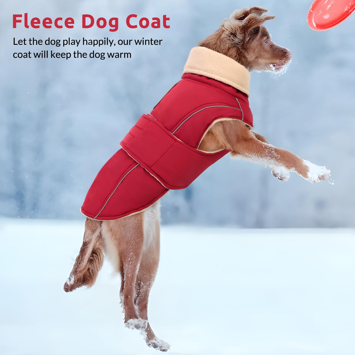 ASENKU Warm Dog Coat, Waterproof Dog Jackets for Large Dogs with Reflective Fleece Vest Turtleneck with Button,Windproof Cold Weather Coats for Small Medium Large Dogs, Red, 3XL