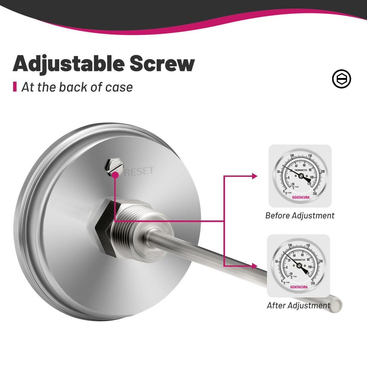 GOATACURA Bimetal Thermometer, Full Stainless Steel, 3" Dial Size, 4" Stem, 1/2" NPT Back Mount, 0-250 Deg F/-20-120 Deg C, 1% Accuracy