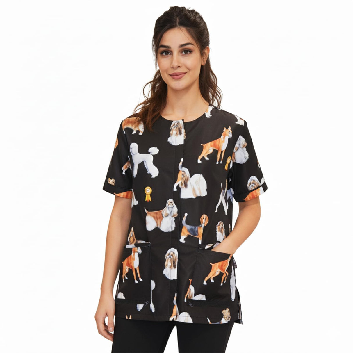 Ladybird Line 803 Water Resistant Dog Groups Stylist Grooming Smock, Hair and Bleach Resistant with Covered Zipper Panel, Mesh Back and Back Tie Belt, Ideal for Pet Groomers and Vet Clinics - Medium